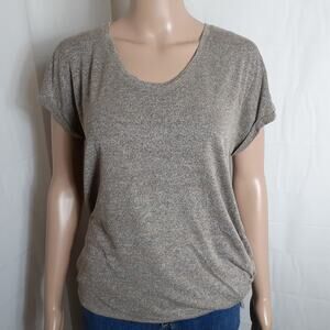 Apt. 9 Top Womens S Gray Tan Cuff Sleeve Space Dye‎ Tie Hem